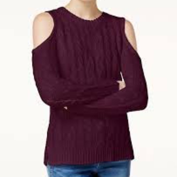 Hippie Rose Cold Shoulder Cable Knit Sweater - Picture 2 of 2